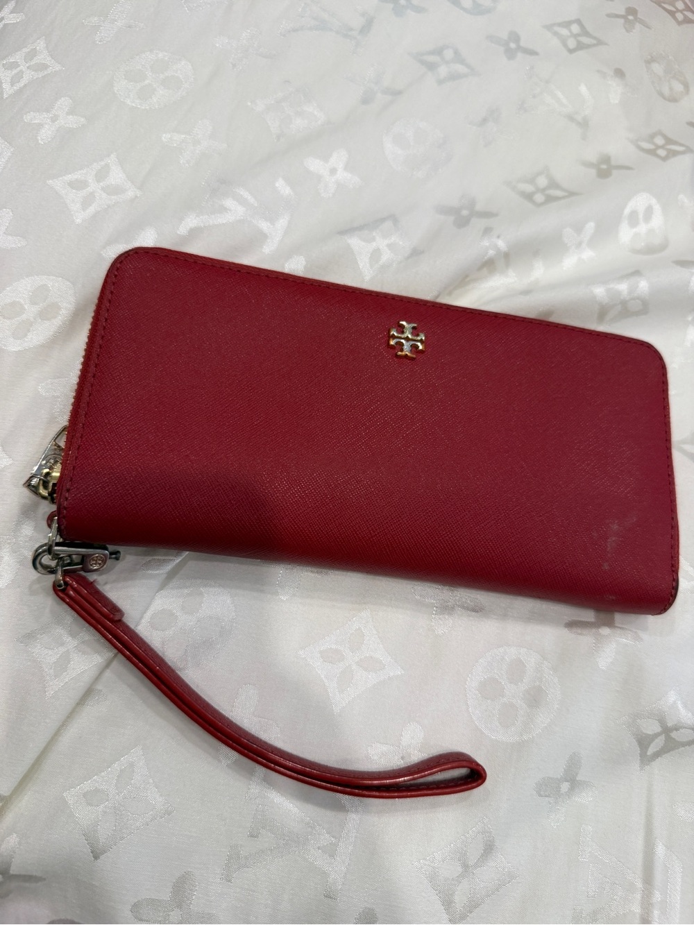 Tory Burch Red Saffiano Zip-Around Wristlet Wallet
